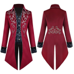 Meeste Keskaegne Smoking Steampunk Vintage Viktoriaanlik Pikkade Varrukate Tuulejope Keskaegne Vintage &Uuml;likond Printsi Kost&uuml;&uuml;m Meestele XXXL punane