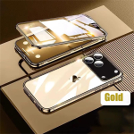 360&deg; t&auml;iskaitsega metallist magnetiline telefoni&uuml;mbris iPhone 17 Air 16 15 14 13 12 11 Pro Max jaoks Kahepoolne karastatud klaasist p&otilde;rutuskindel kate For iPhone 12 Pro Max kuld