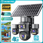OKAM PRO AOV P&auml;ikesekamera HD 20MP Neljaobjektiiviga 4G V&auml;listingimuste Kaamera 16000mAh Aku 24/7 Salvestus AI J&auml;lgimine CCTV &Ouml;&ouml;n&auml;gemine camera