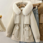 Parka mantel naistele, talvine soe parkjakk Fliisvoodriga parkamantel taskutega pikk talvine kapuutsiga v&auml;limantel Naiste tuulekindel paks jope XXXL valge