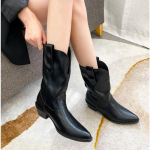 Uus stiil naiste k&otilde;rge kontsaga plisseeritud saapad naistele talvepruunid nahast l&auml;&auml;nesaapad naistele paksu kontsaga Cowgirl saapad 40 must