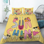 Naljakas multifilmiloomade tekikott padjap&uuml;&uuml;ridega karu kana j&auml;nesl&otilde;vid 3D-prindiga v&auml;ikelaste voodipesukomplekt lastele teismelistele EU single(135x200cm)