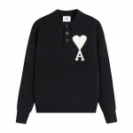 AMI Uus Polo Kraega Kootud Kampsun Jacquard Armastus Meeste Villane Kampsun M