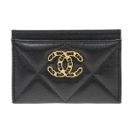 CHANEL 19 kott, metalliga kaunistatud teemantkangaga, lambanahast kaardihoidjaga rahakott, naiste stiil, must Gift Box Set (Basic Set + Original Box) must