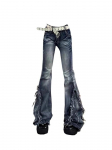 American Retro Y2K Flare Teksad Kriimustatud &otilde;hukesed p&uuml;ksid, Naiste mood Gyaru Denim Pant Raw Edge P&uuml;ksid Hip Hop High Street S