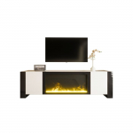 Meuble TV, meuble bas avec effet de flamme &eacute;lectrique, sans fonction de chauffage, brillant