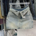Mitmek&uuml;lgne Ameerika Retro Hele Sinine DENIM Seelik Kivist T&auml;htede Tikandiga S (80-95 jin) helesinine v&auml;rv