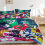 3 tk Power Rangers Dino Charge Voodipesukomplekt - Sisaldab 1 tekikotti ja 2 padjap&uuml;&uuml;ri, Mugav voodipesu stiilse disainiga magamistoa jaoks F060 135x200cm