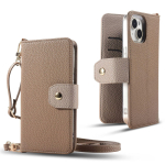 Pistikupesaga kaardihoidik Nahast telefoni&uuml;mbris iPhone 16 Pro Max 15 Plus 14 13 Mini 12 11 jaoks Pika rihmaga Multifunktsionaalne rahakott Kate For iPhone 11 khaki