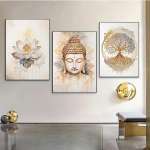 3 tk Kaasaegne Buddha ja Lootose Seinakunst - Raamita L&otilde;uendiposterid elutuppa, Siseruumides Portree Suund, Sp 30x40cm-3pcs white