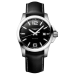 LONGINES CONQUEST Seeria Kvartsmehhanismiga Unisex &Scaron;veitsi Kell 41mm Must Tihvtiketas Roostevabast Terasest Korpus Nahkrihm L3.759.4583 must