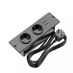 Sissefreesitav pikendusjuhtmeplokk 2 pistikupesa ja 2 USB-pordiga, integreeritud m&ouml;&ouml;bli laadimisjaam lauale, &ouml;&ouml;kapile, kapi jaoks must