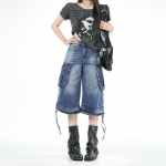 Suvine Mood Mitmetaskulised Viiepunktilised Cargo Denim L&uuml;hikesed P&uuml;ksid Naistele Vabaaja P&uuml;ksid &Uuml;lem&otilde;&otilde;dulised Denim P&uuml;ksid XS
