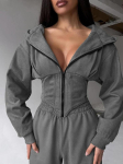 Oliiviroheline kapuutsiga lukuga kombinesoon XL hall v&auml;rv