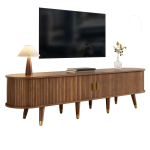TV-kapp 175 cm rotangist liugukse, p&auml;hklipuu v&auml;limuse ja suure hoiuruumiga - Maal&auml;hedane stiilis laud avatud riiulite ja sahtlitega - Looduslik disain 175 x 38 x 45 cm