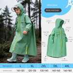 Laste vihmamantel &otilde;pilastele, Pikk t&auml;ispikkuses vihmamantel suurematele lastele, Veekindel v&auml;li-poncho suure seljakoti avaga 4XL roheline