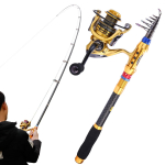 Kuldne &otilde;ngekomplekt Teleskoopsed s&uuml;sinikkiust &otilde;ngeritvad + 14 BB &otilde;ngerull 1.8M Rod&1000 Reel