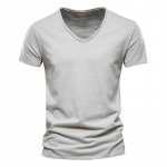 AIOPESON Summer 100% puuvilla elastsus T-s&auml;rk Meeste vabaaja pehme fitness-s&auml;rk Meeste T-s&auml;rk Topid T-s&auml;rgid V-kaelusega l&uuml;hikeste varrukatega meeste T-s&auml;rk L hall