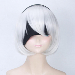 3tk Parukas+Silmaside+Juuksepael Sirge valge Cosplay Parukas Animekost&uuml;&uuml;m Peo s&uuml;nteetilised juuksed Naiste Parukad YoRHa Anime Cosplay Parukad Wig&Blindfold&Hairband
