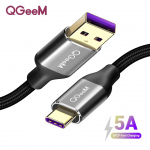 QGEEM 5A C-t&uuml;&uuml;pi USB-kaabel Huawei P20 Mate 20 Pro USB-kiirlaadimise USB-C-andmekaabli Honor V10 Supercharge Type-C-kaabli jaoks 0.5M must