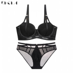 DKGEA naiste aluspesukomplekt, seksikas suures suuruses rinnahoidja Push Up rinnahoidja, paks polster 70B must