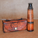 Messingist ja nahast viktoriaanlik mere 15-tolline teleskoop luukklaasi vana antiikne nahkkarbiga