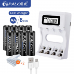 PALO LCD-ekraaniga USB-akulaadija NiCd NiMh AA AAA laetavate akude jaoks koos AA 3000mah patareidega + AAA1100mah patareidega
