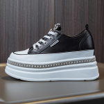 Fujin 7 cm ehtsast nahast naiste vulkaniseeritud s&uuml;giskevad peidetud kontsad Naiste vabaaja Bling paksud tossud, platvormkingad 34 must