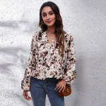 GMXIA naistemood vabaaja lillemustriga pikkade varrukatega V-kaelusega pluusid ja s&auml;rgid S