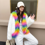 S&uuml;gis- ja talvine uus kunstkarusnahast Euroopa ja Ameerika Rainbow Fur Festival Splice White Toka Dress Kasukas S