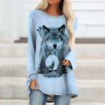 Suvine naiste &uuml;markaelus T-s&auml;rk Animal Wolf Print T-s&auml;rk Mood Naiste pikkade varrukatega v&auml;litingimustes Basic Plus S-5XL 5XL