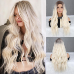 Miss Wig pikk valge laineline parukas naistele Keskosa lokkis laineline parukas Naturaalse v&auml;limusega s&uuml;nteetilisest kuumuskindlast kiust parukas igap&auml;evaseks peol kasutamiseks 65cm