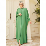 Moslem Puff Sleeve Maroko Moslemi kleit Naiste Abaya Kaftans Vabaaja &otilde;htukleidid Naine T&uuml;rgi Islami pikk r&uuml;&uuml; Femme Vestid roheline