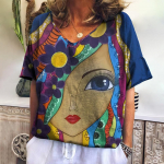 Vintage Abstract n&auml;o T-s&auml;rk naistele Suvine V-kaelusega l&uuml;hikeste varrukatega s&auml;rgid Naiste riided Naiste Harajuku t&auml;navar&otilde;ivad igap&auml;evased topid XL
