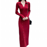 Prantsuse vintage POLO silmkoeline kampsun, naiste s&uuml;gis/talv, soliidne pikkade varrukatega keskmise pikkusega kampsunkleit, pullover, naiste One Size punane