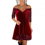 Naiste ballikleit l&auml;ikiv litriga ketiga &otilde;lapael Madal V-kaelus &otilde;lgadeta A-line pikkade varrukatega kevad-s&uuml;gisene minikleit peokleit L punane