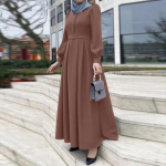Naiste vintage Dubai Abaya T&uuml;rgi p&auml;ikesekleit Soliidne moslemi islami riietus pikkade varrukatega maxi pikk kleit XXL khaki
