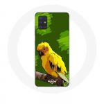 Rohelise taustaga &uuml;mbris Samsung Galaxy A71 Yellow Parakeet Birds jaoks