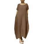 Naiste kleit A-kujuline O kaelus Suur &uuml;hev&auml;rviline l&uuml;hikeste varrukatega, pehme pluss suurusega taskud hingav pahkluu pikkusega suur kiik vabaaja maxi kleit M kohv