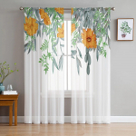 Taimed Lilled Akvarell Oranž Roheline L&auml;bipaistev aken Kardinad T&uuml;llkardinad elutuppa Magamistoa Hotelli Kodukaunistus Voile kardinad 135W x 114H(cm)