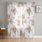 Roosa roos Romantiline Luksuslik t&uuml;llkardinad Moodne elutuba K&ouml;&ouml;k Sifoonkardin Magamistuba L&auml;bipaistev Valance kardin 135W x 213H(cm)x2