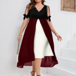 Kevadsuvi suures suuruses naisteriided Elegantne moodne &otilde;lg V kaelus lapiline &scaron;ifoon kaheosaline ebaregulaarne kleit 5XL