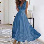 Naiste pikk kleit Maxi kleit vabaaja kleit Swing Kleit Lilleline kleit Lilleline mood T&auml;navar&otilde;ivad &otilde;ues Igap&auml;evane kuup&auml;evaprint Varrukateta V-kaelusega kleit L sinine