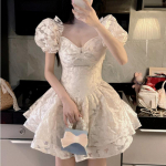 Ezgaga kleidid naistele lilleline V kaelusega puhvis varrukas Korea mood Slin Seksikas minikleit Puhv ballikleit Fairy Ladies Elegant S beež