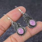 Natural Rose Quartz Gemstone Handmade 925 Sterling Silver Gift Earring 2 y5v77