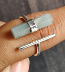 Toor akvamariiniga s&otilde;rmus, K&auml;sit&ouml;&ouml;ehted, 925 prooviga t&auml;is h&otilde;be, Pulgakujuline v&auml;&auml;riskivi, Pilkup&uuml;&uuml;dev s&otilde;rmus, Boho s&otilde;rmus, Reguleeritav s&otilde;rmus naisele 14