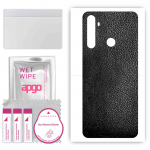 apgo Protective Skin Sticker for the back compatible with Realme 5, Wrap Film, Foil, Vinyl - Pattern Black Leather