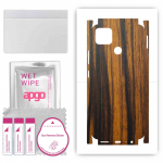apgo Protective Skin Sticker for the back+sides compatible with Realme Narzo 30A, Full Wrap Film, Foil, Vinyl - Pattern Tigerwood