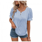 GMXIA naiste vabaaja moe suvine &uuml;hev&auml;rvilise tr&uuml;kiga l&uuml;hikeste varrukatega V-kaelusega pluusid ja s&auml;rgid S taevasinine v&auml;rv