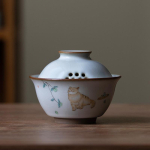 Retro Ru Kiln Keraamiline Gaiwan Armsa Kassimustriga Filtreeriv Teetass Reisimiseks Kaasaskantav Teekausike Hiina K&auml;sit&ouml;&ouml;na Valmistatud Kodune Teekomplekt 100ml C(9.2x7.5cm 100ml) gray